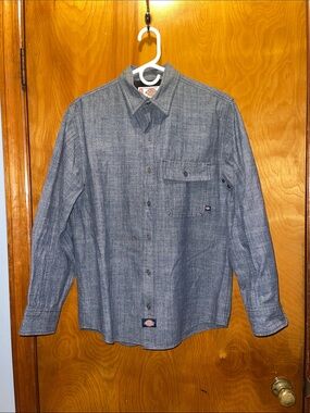 Dickies Men's Blue Long-Sleeve Button-Down Work Shirt